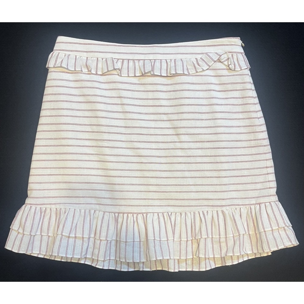 Essue Skirt Womens Small White‎ Striped Ruffle Hem A Line Lined Casual Summer